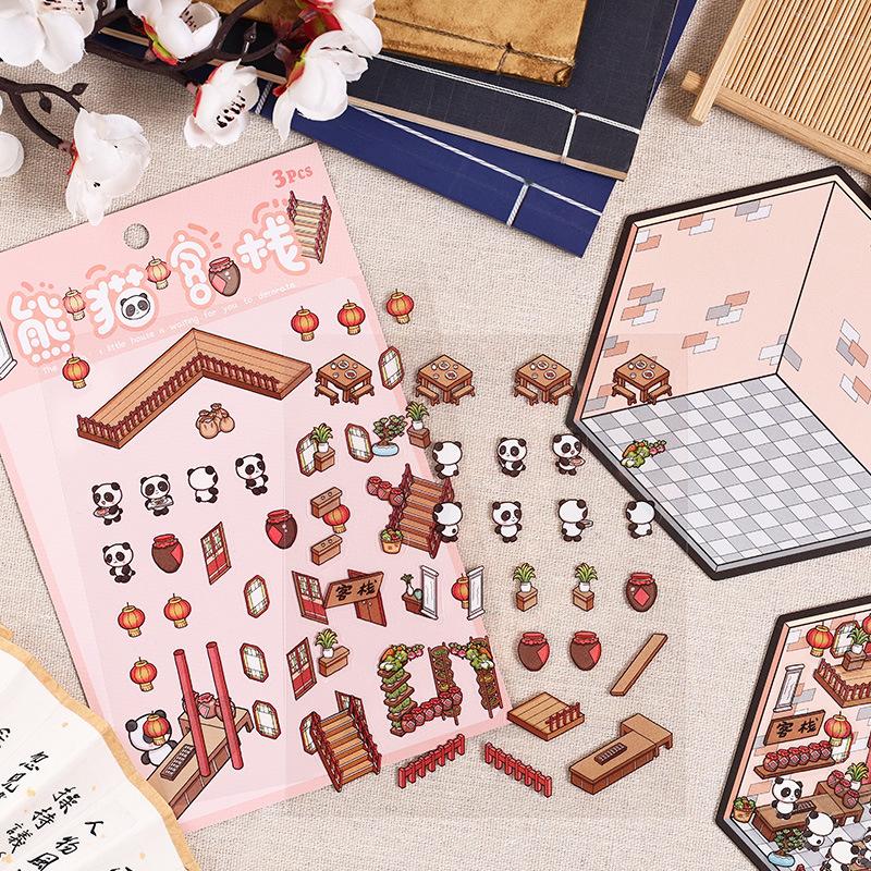 1 Набор Креативных Наклеек для Питомцев 3D Милые Мультяшные Наклейки для DIY Сцены, Ландшафтного Дизайна, Декора, Кавайные Наклейки с Пандой, Подарки
