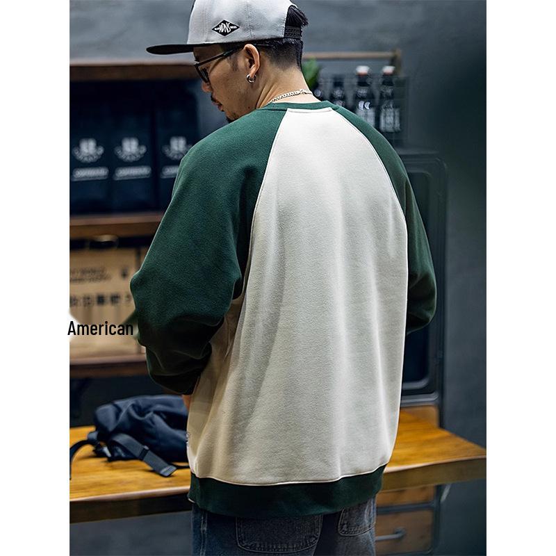 Men's Trendy Color Block Fleece-Lined Sweatshirt - Autumn/Winter Casual Loose Fit, Plus Size, Long Sleeve, Round Neck