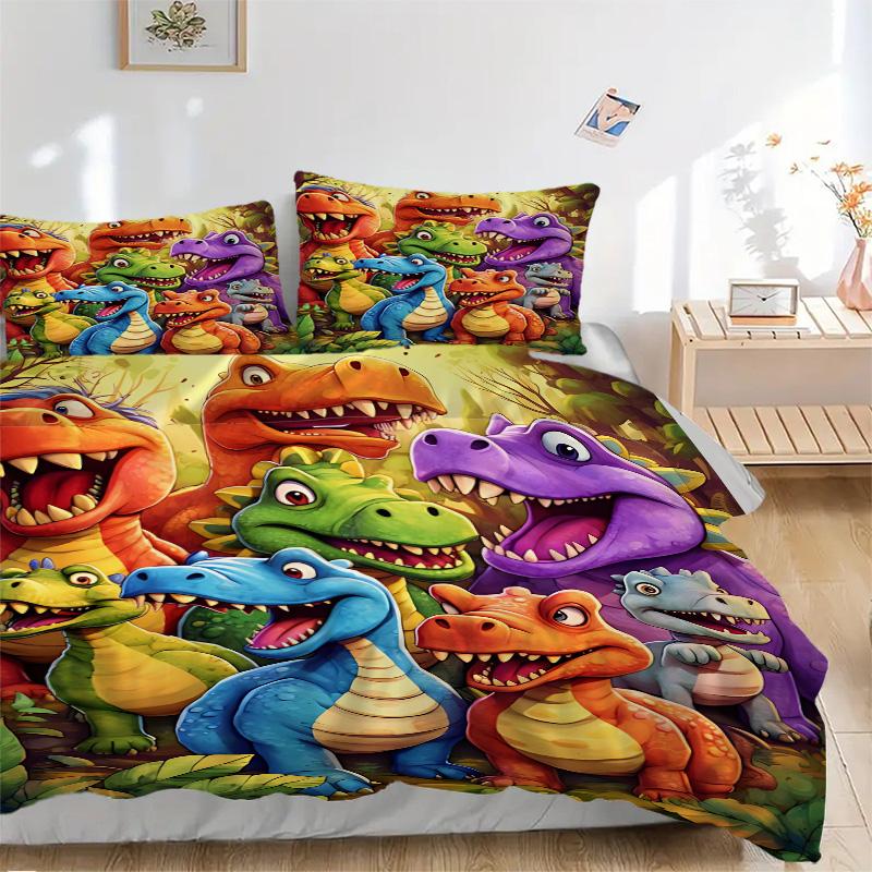 Dinosaur Party Adventure Print 3Pcs Bedding Setduvet Cover With 2 Bedropillowcase Home Birthday Gift