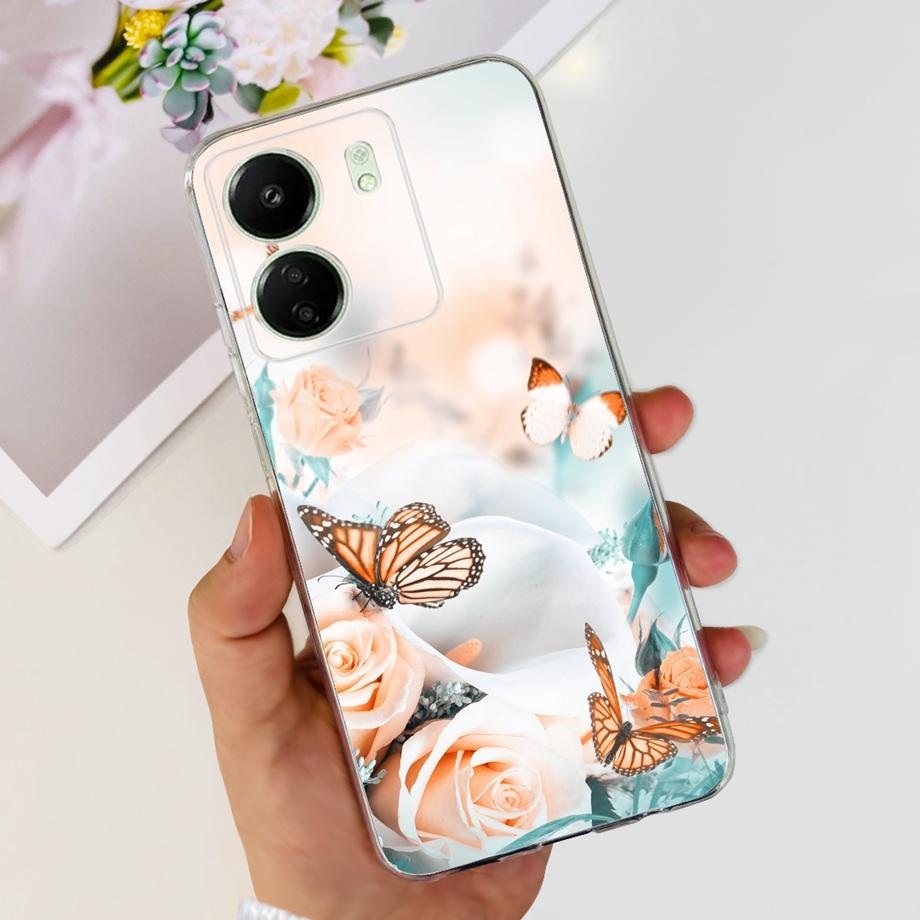 Для Xiaomi Poco C65 Чехол для PocoC65 Силиконовый Funda Para Capa Coque Мягкие чехлы для телефона Задняя крышка Мраморный цветочный узор Ударопрочный