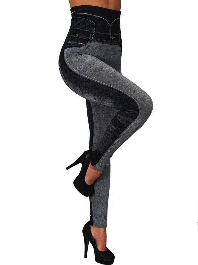 Women Printed Tight-fitting Super Stretch Leggings High Waist Outer Wear Sexy Close-fitting Imitated Denim Jean Leggings(Suitable for Weight 40-85kg)