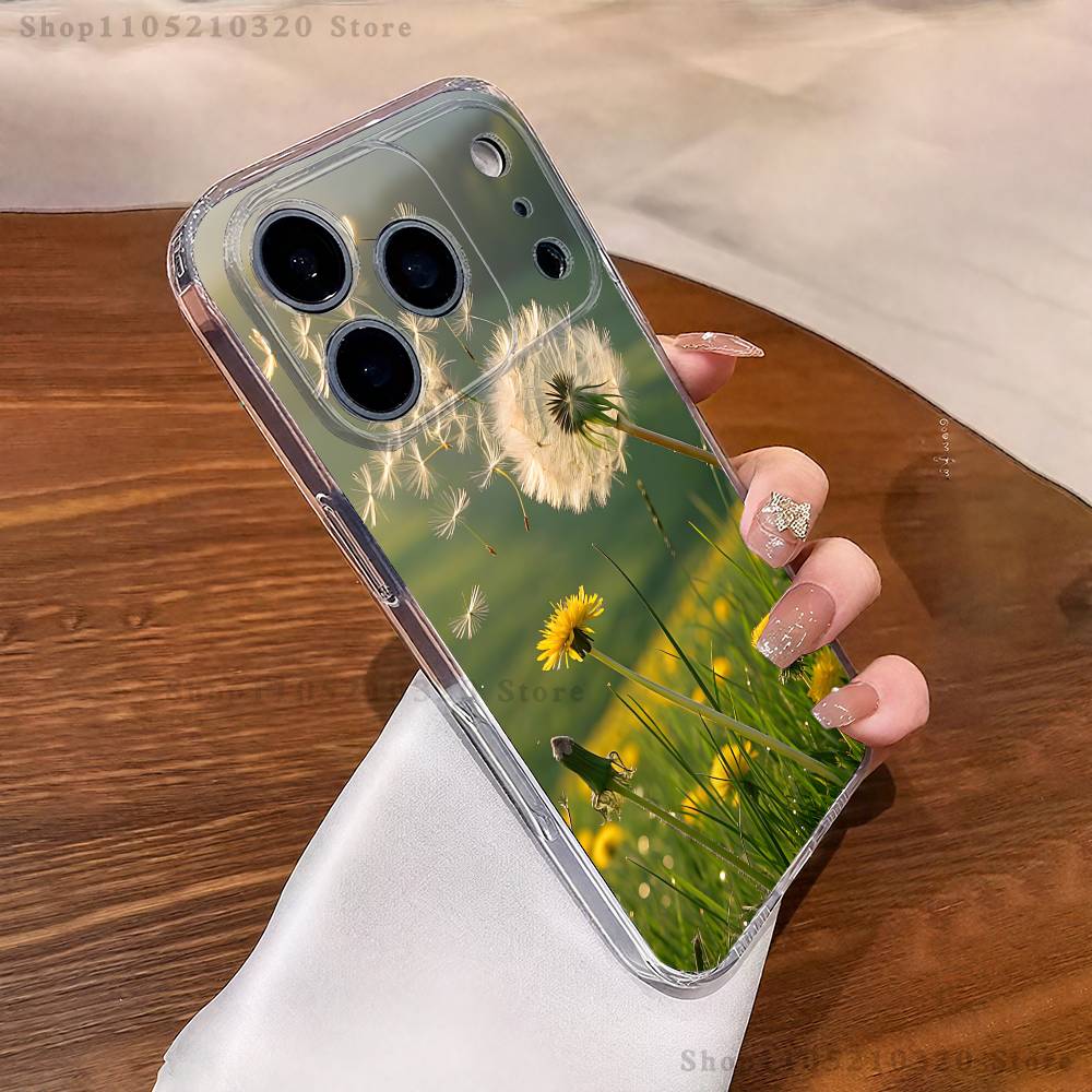 Арт Одуванчик Чехол для телефона Для iPhone 17,16,15,14,13,12,11 Pro,Max,Plus,XR,Mini,E Прозрачный Мягкий чехол с полным покрытием