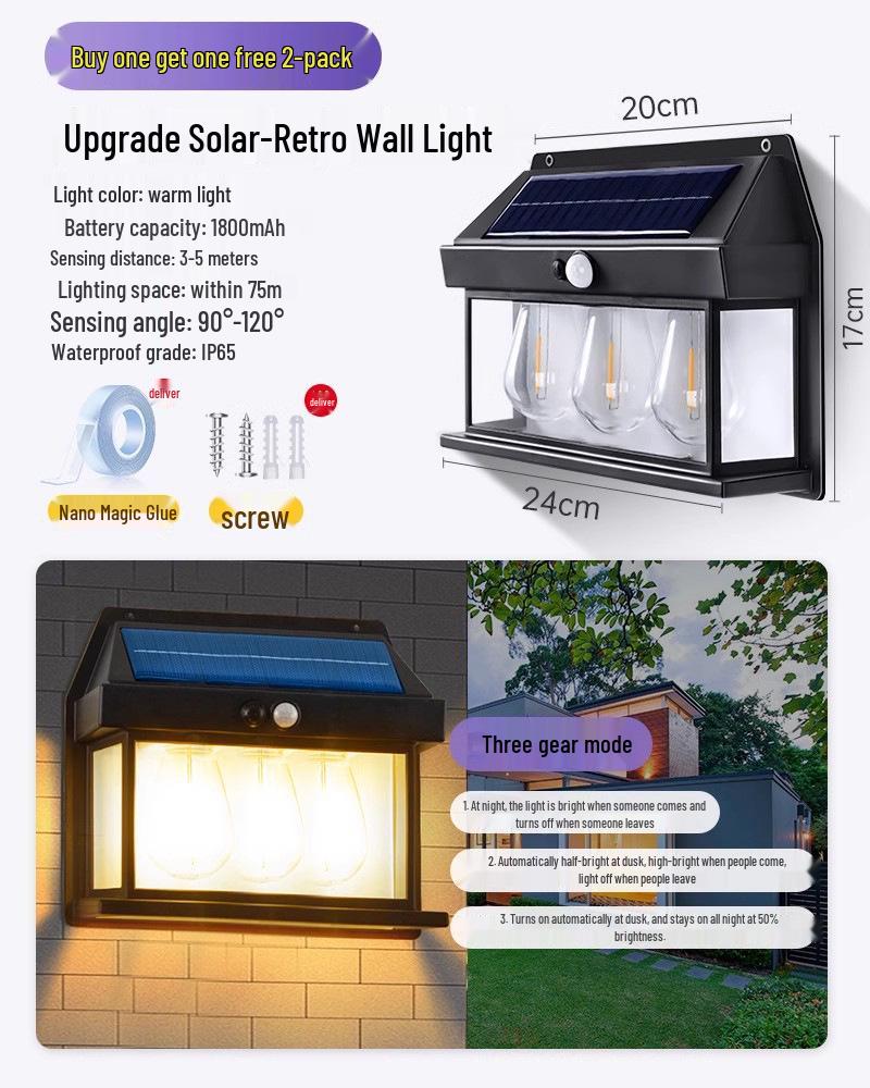 Солнечный уличный водонепроницаемый настенный светильник для двора, входа на виллу и садового патио