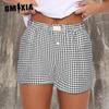 Summer Women's Casual Comfortable High Waisted Loose Wide Leg Vintage Plaid Shorts