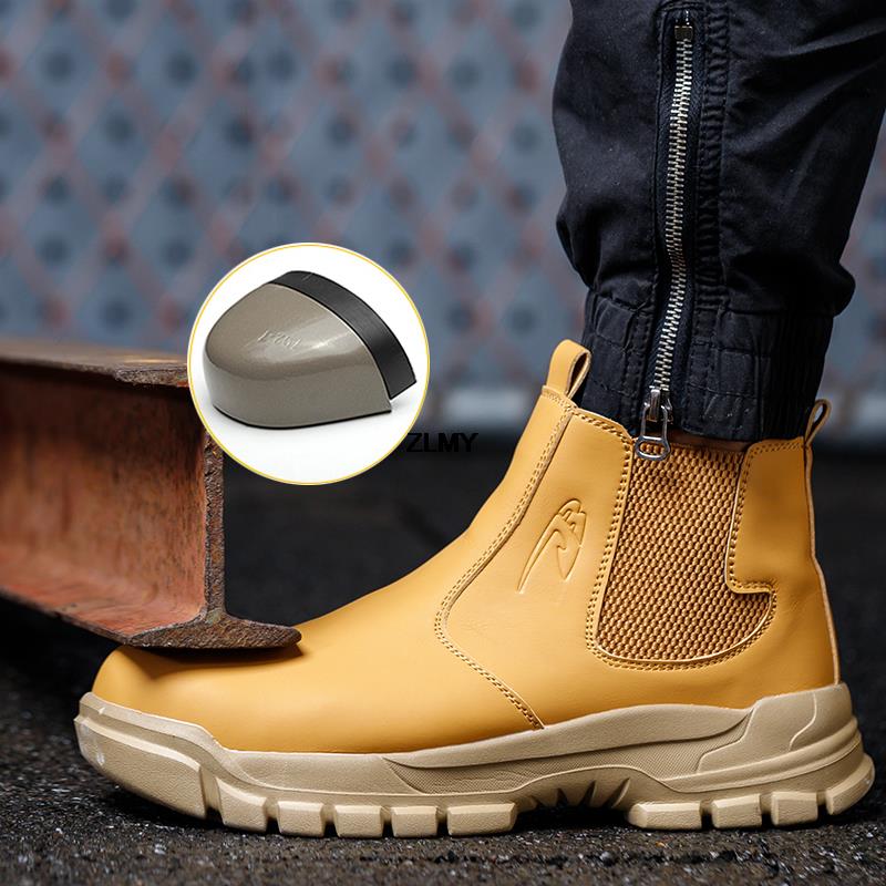 Модные строительные рабочие ботинки ZLMY, мужские рабочие ботинки со стальным носком, высокие, устойчивые к проколам, мужские ботинки сварщика, противоискровые