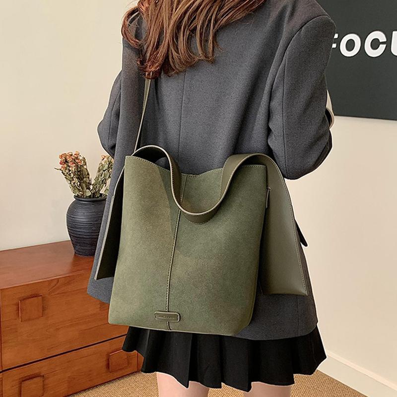 Chic Casual Style Soft Touch Bucket Tote Large Suede Ear Strap Shoulder Bag