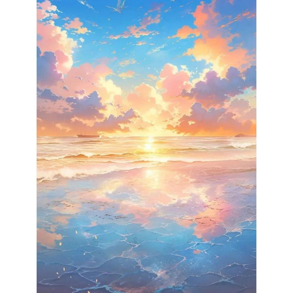 Алмазная картина, полная дрель, фэнтези, пляж, море, круглая алмазная живопись, ручная работа, пейзаж с животными, сделай сам, алмазная мозаика, украшение для дома