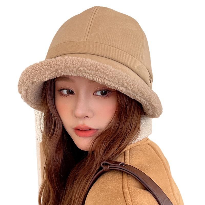 Маленькая шапка в форме большой головы для женщин в зимнем стиле, шапка-бини плюс флис, восьмиугольная шапка три в одном, универсальная плюшевая шляпа-рыбак