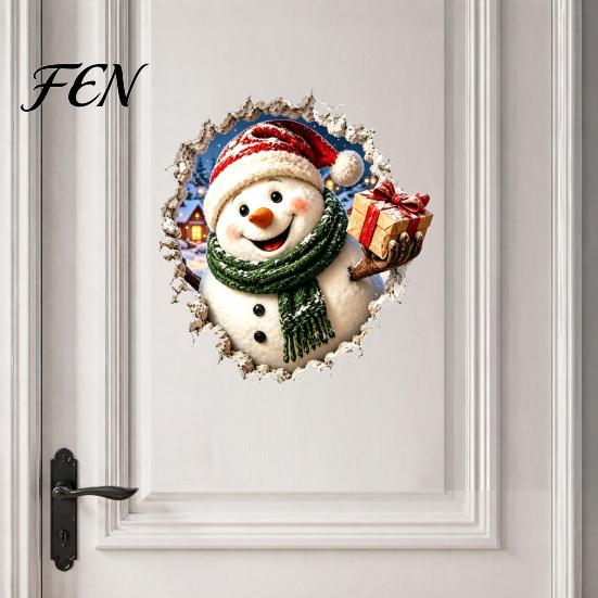 Christmas Window Decals Break-In 3D Wall Decal, Santa Claus/Deer/Snowman/Elf/Dog/Nutcracker/Gingerbread Man Patterns Self Adhesive Decor Cling,