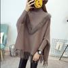 Pullover Sweater 2022 Style High Neck Sweater Women Pullover Autumn and Winter Loose Tassel Cape Cape Coat Knitted Bat Sweater