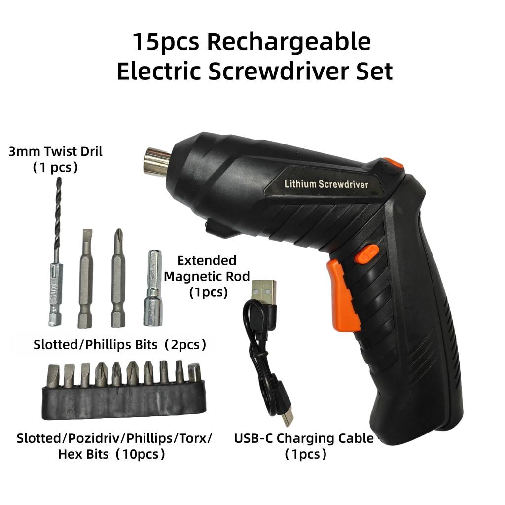 47pcs Rechargeable Electric Screwdriver Set USB Charging Cable, Carrying Case Household Handheld Lithium Cordless Screwdriver Set