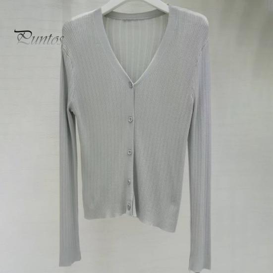 Кардиган Sun Knit для женщин с длинным рукавом и V-образным вырезом на пуговицах, тонкое шелковое пальто, летний ребристый укороченный топ для активного отдыха, путешествий, работы, пляжа
