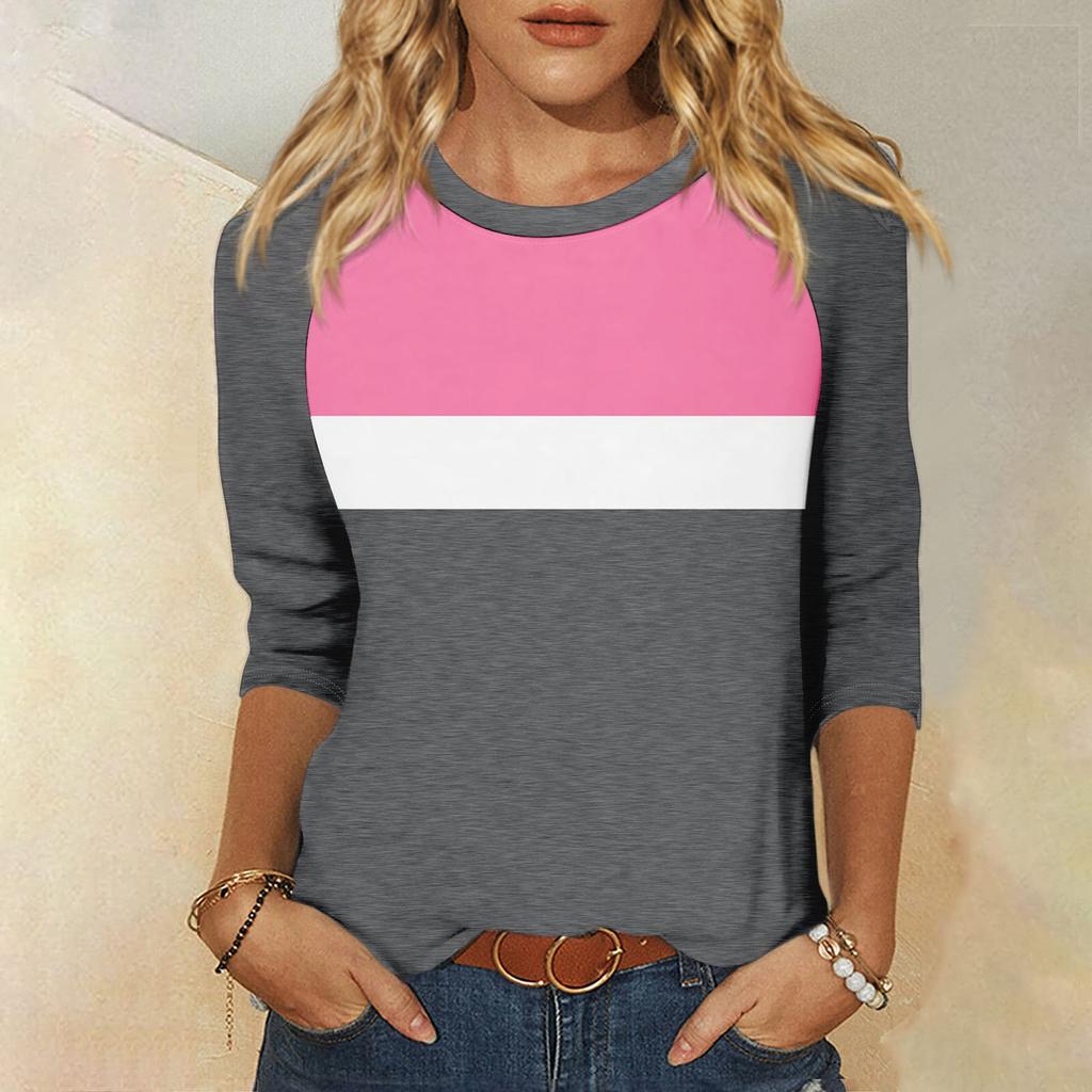 Женская модная повседневная рубашка с круглым вырезом и рукавами 3/4, свободная футболка с принтом, женский топ