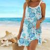 Beach Wear Mini Dress Print Turtle Strap Printed Skirt Casual Modern Dress Sleeveless Loose Fit Outdoor Daily Summer