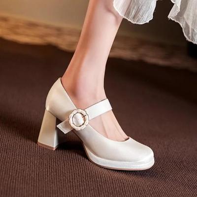 2024 Модные туфли Мэри Джейн Женские платья на высоком каблуке Однотонные туфли с пряжкой и ремешком на высоком каблуке Zapatos De Mujer