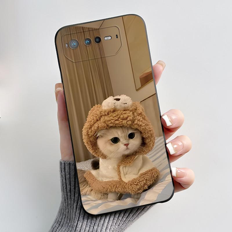 Casing For Asus ROG Phone 6 Pro 6D Phone Case Aesthetic Fashion Cute Cat Black Soft TPU Silicone Bumper Shockproof Back Cover