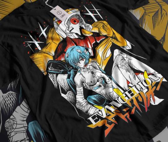 Unisex Neon Genesis Evangelion NERV Rei Ayanami Anime Black Shirt Men Gifts