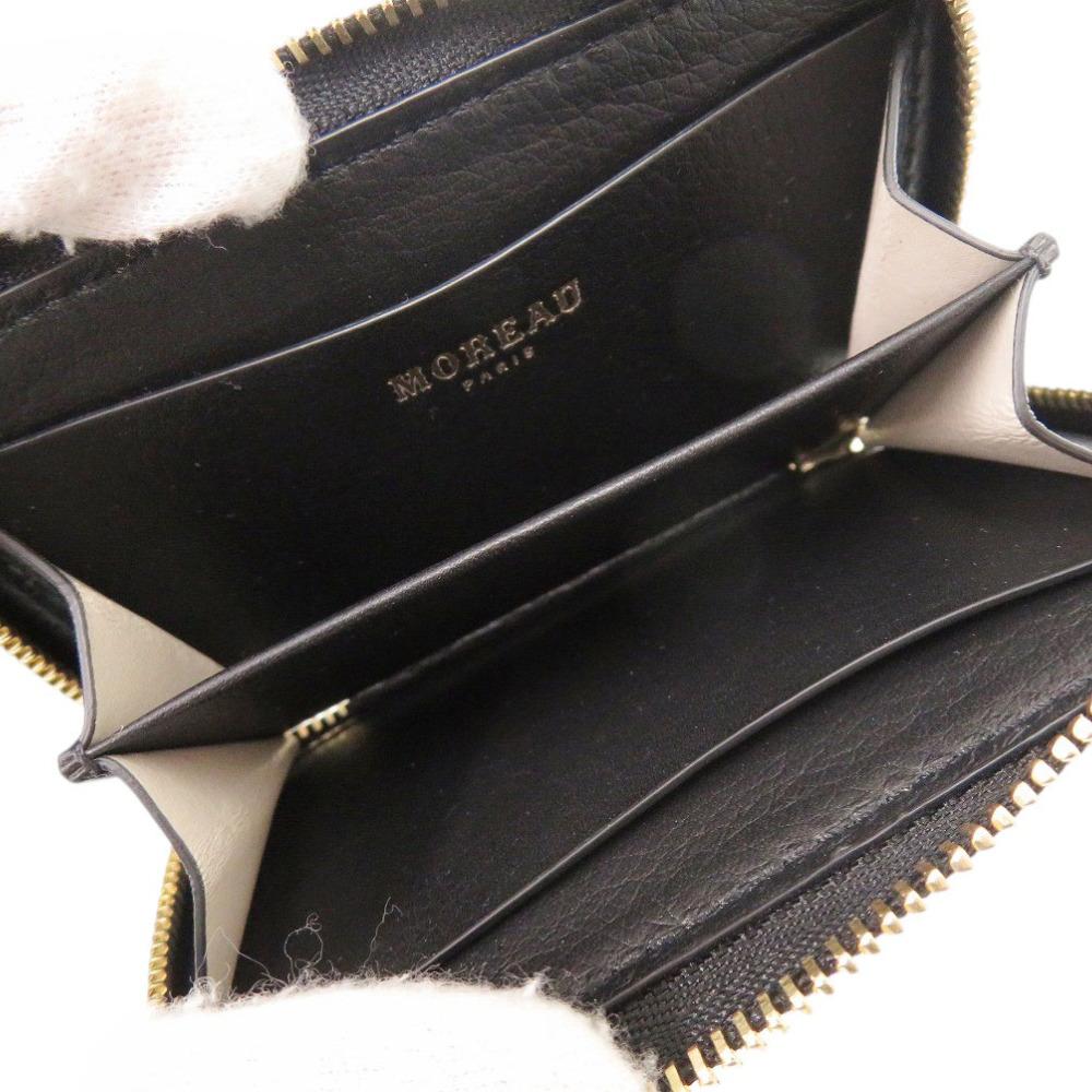 Used AUTHENTIC MOREAU PARIS Zip Mini Wallet coin purse Black Leather