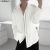 Мужские весенние рубашки с лацканами, длинными рукавами, с декоративной строчкой, повседневные, оверсайз