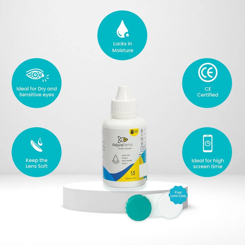Aqualens Comfort Contact Lens Solution 60ML - Pack of 1 (Lens Cases Free)