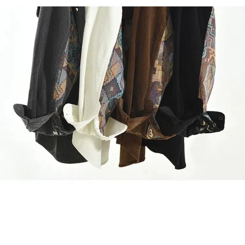 Рубашки с длинным рукавом в японском стиле в стиле ретро для мужчин, свободная вельветовая рубашка на осень и зиму, повседневные рубашки из чистого хлопка с двойными карманами и принтом