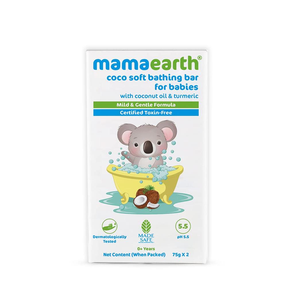 Мыло-бальзам Mamaearth Coco Soft для купания младенцев, pH 5.5, с кокосовым маслом и куркумой - Упаковка 2 шт. * 75 г