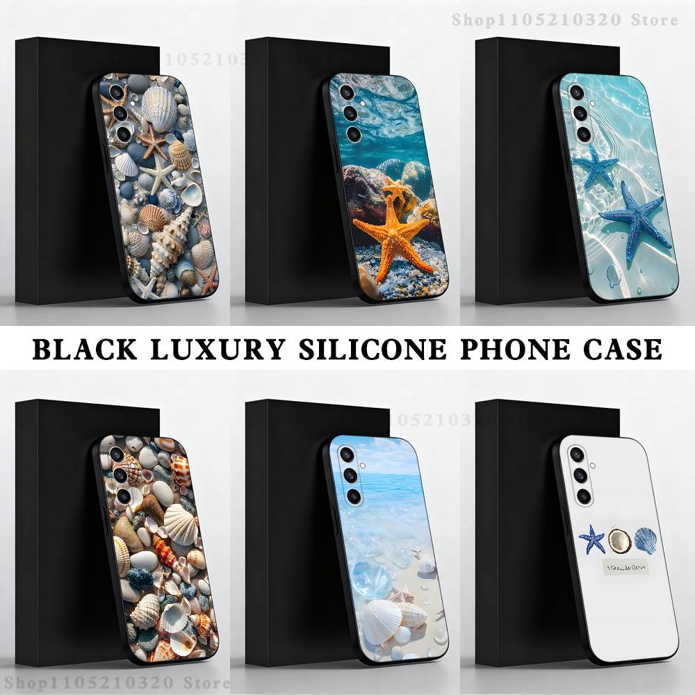 Чехол для телефона со звездами и ракушками для Samsung S25, S24, S23, S22, S21, S20, S10, Ultra, Plus, Lite, FE, Мягкий силиконовый черный чехол
