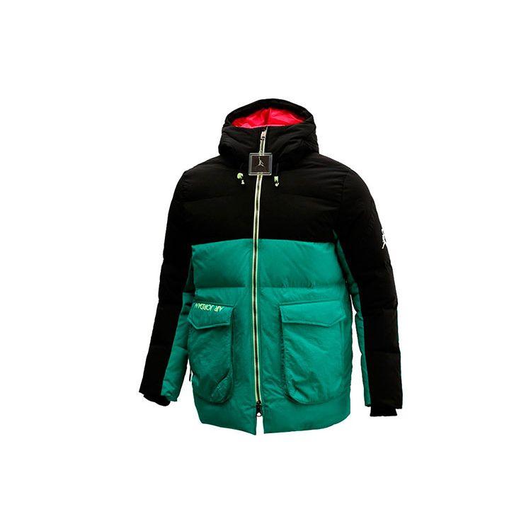 Jordan Casual Sports Hooded Down Jacket Men Outerwear Black Green CK6662-011