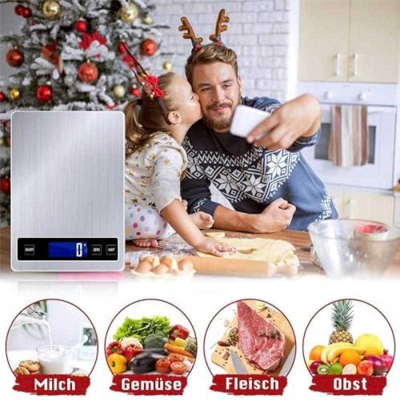 Digital Kitchen Scale 15kg Capacity with 1g Precision, Multi-Unit Conversion (g/kg/lb:oz/ml/fl'oz), TYPEC Rechargeable, Household Baking Food Scale