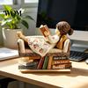 Unique Gift for Avid Readers Woman Reading Book Wooden Plaque, Just A Girl/Boys Who Loves Statue Bookish Home Office Decoration Shelf Desk,