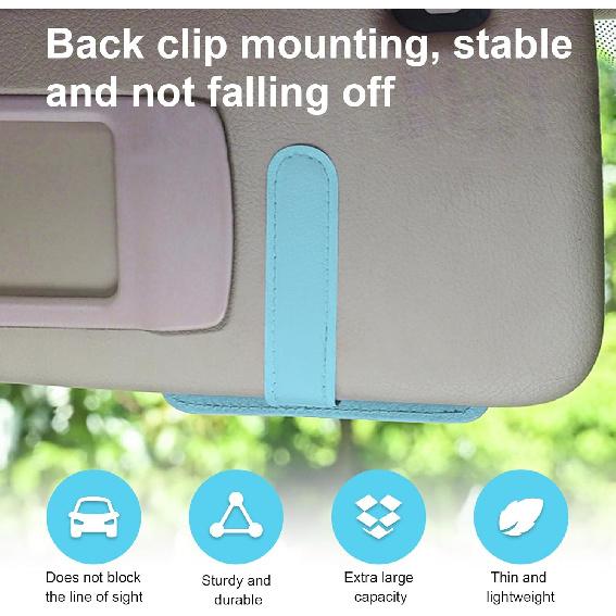 2PCS Small Leather Car Sun Visor Organizer, Multifunctional Auto Visor Document Holder With Sunglasses Clip, Universal Car Interior Organizer For