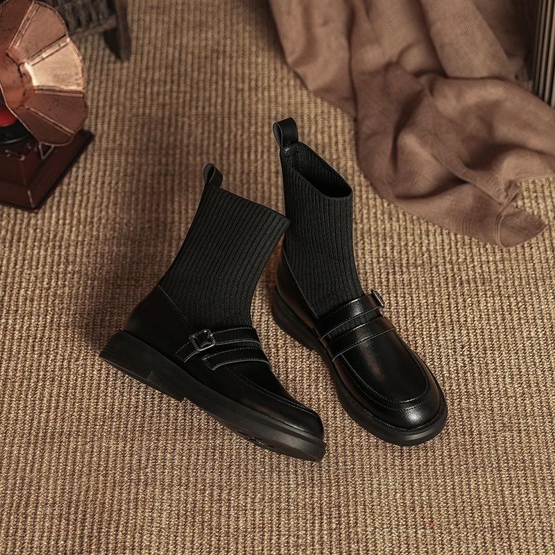 Модные мягкие кожаные ботильоны женские сапоги в британском стиле осень-зима 2024 новые повседневные женские туфли короткие сапоги женская мода