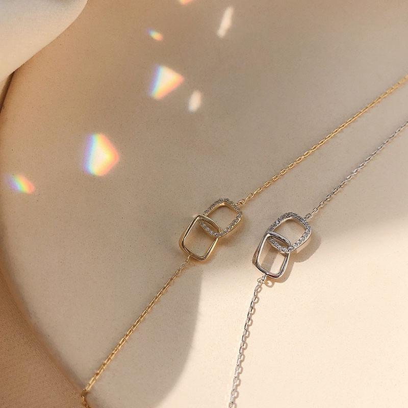 Necklace Geometric Interlocking Square Shiny Clavicle Chain Women