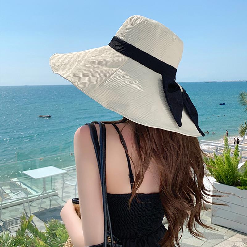 Рыбацкая шляпа с большими полями, летняя уличная шляпа от солнца с бантом, туристическая шляпа от солнца, женская пляжная шляпа-ведро