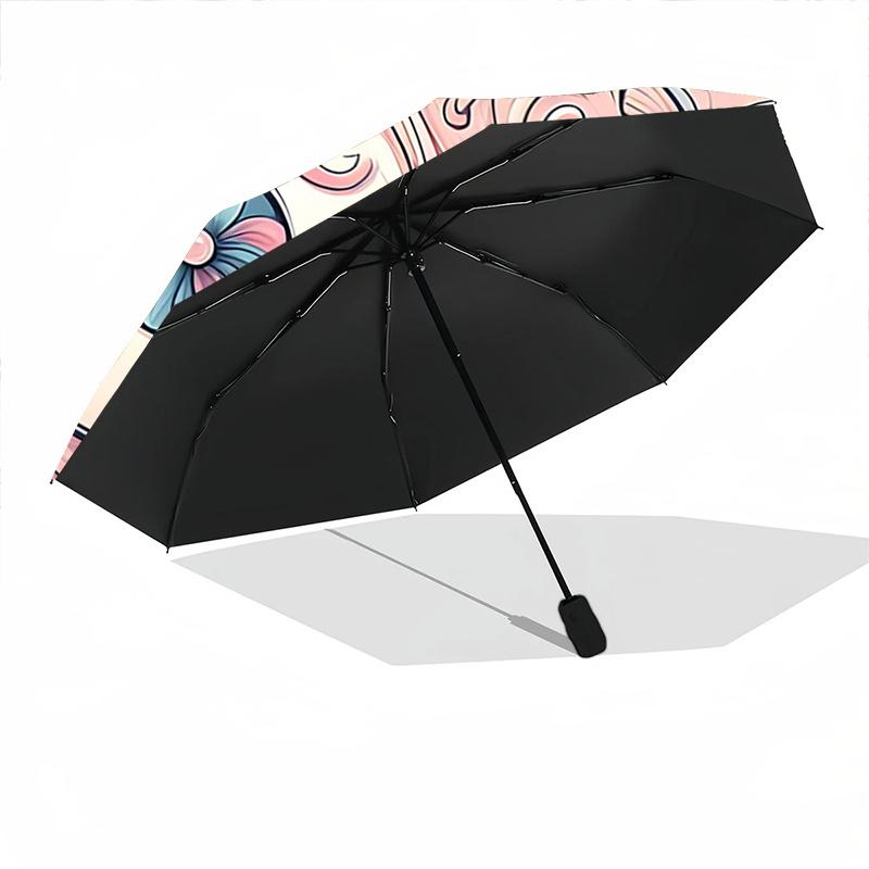 1pc Pink Yin Yang Flower Automatic Opening and Closing Cartoon Practical Umbrella - Small Umbrella Suitable for Various Occasions A064