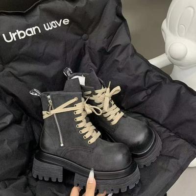 Большие желтые ботинки 2025 осень новая толстая подошва короткие локомотивные большая голова ретро увеличивающие рост рабочие западные ботинки ботинки Мартин женские