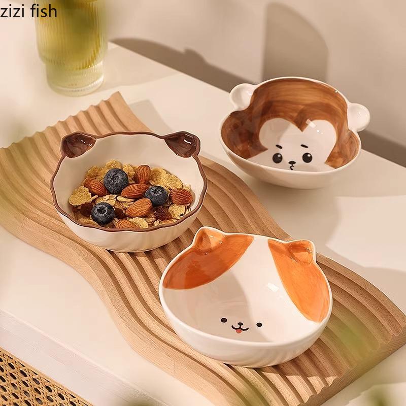 Cartoon Animal Shaped Ceramic Bowl Cute Breakfast Bowl Oat Bowl Yogurt Bowls Rice Bowls Soup Bowls Household Creative Tableware