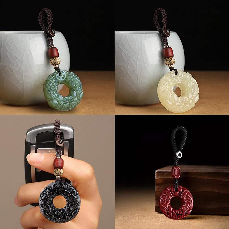 Изысканная двухсторонняя резная пряжка безопасности из нефрита Brave Troops, брелок для ключей, передача богатства, ожерелье с резным кулоном ручной работы в стиле ретро