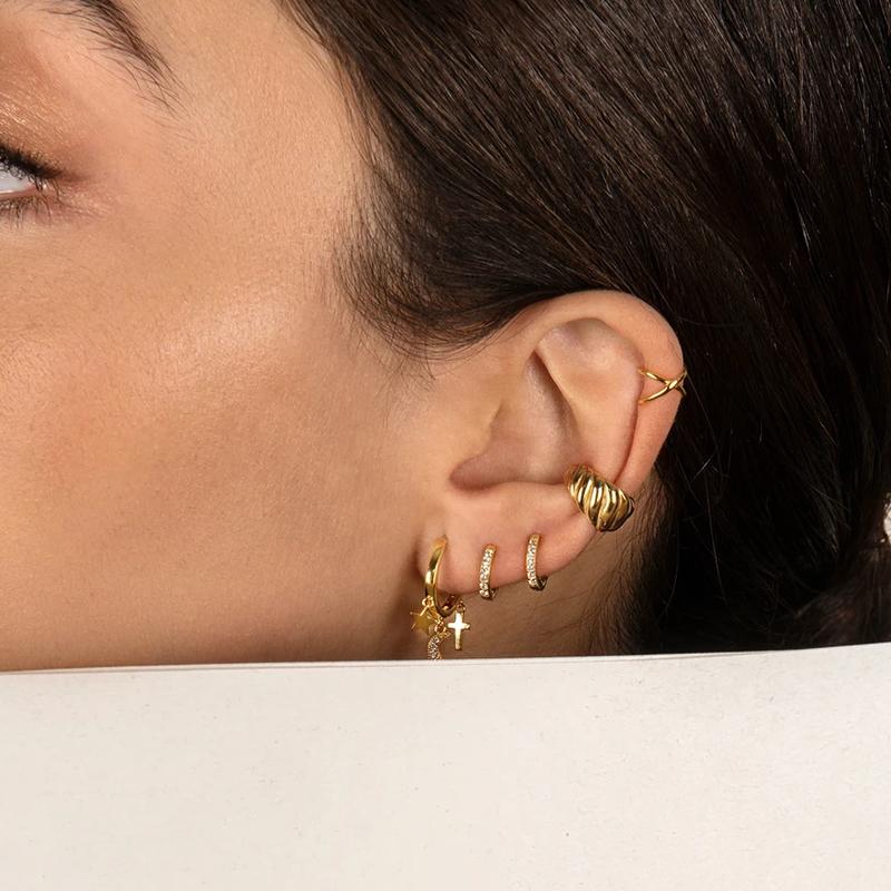 S925 серебряные серьги-кольца со звездой/луной/крестом для женщин, серьги-кольца с INS покрытием, 18-каратное золото, циркон, ювелирные изделия для пирсинга