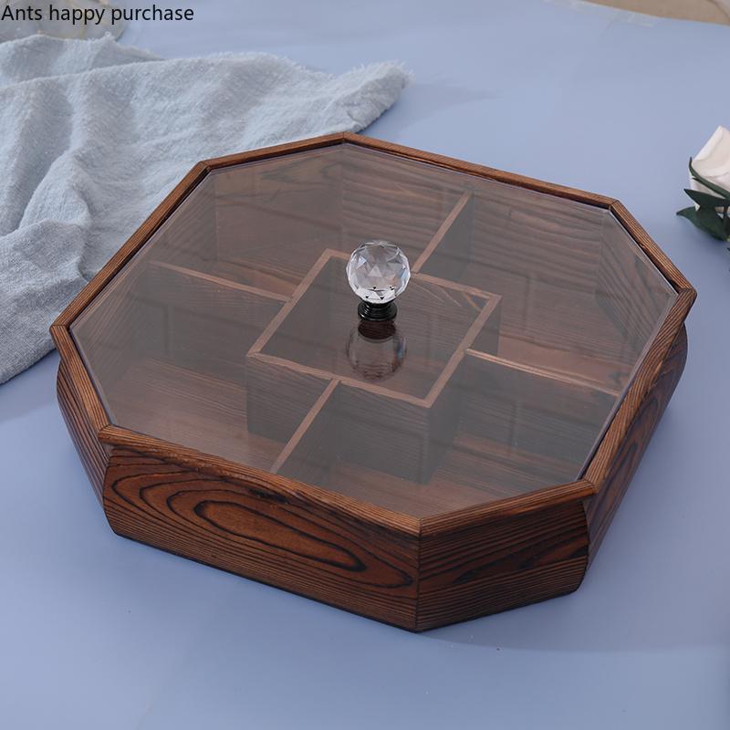 Деревянная тарелка для закусок из сухофруктов с крышкой, коробка для закусок, тарелка для орехов и сухофруктов, коробка для конфет, коробки для хранения закусок, домашний органайзер для хранения