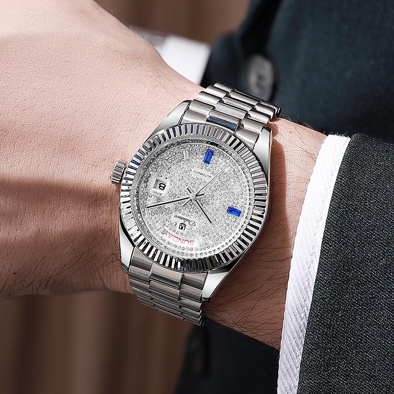 Durlanwei Белые Звездные Двойные Бревна Автоматические Мужские Деловые Модные Водонепроницаемые Часы