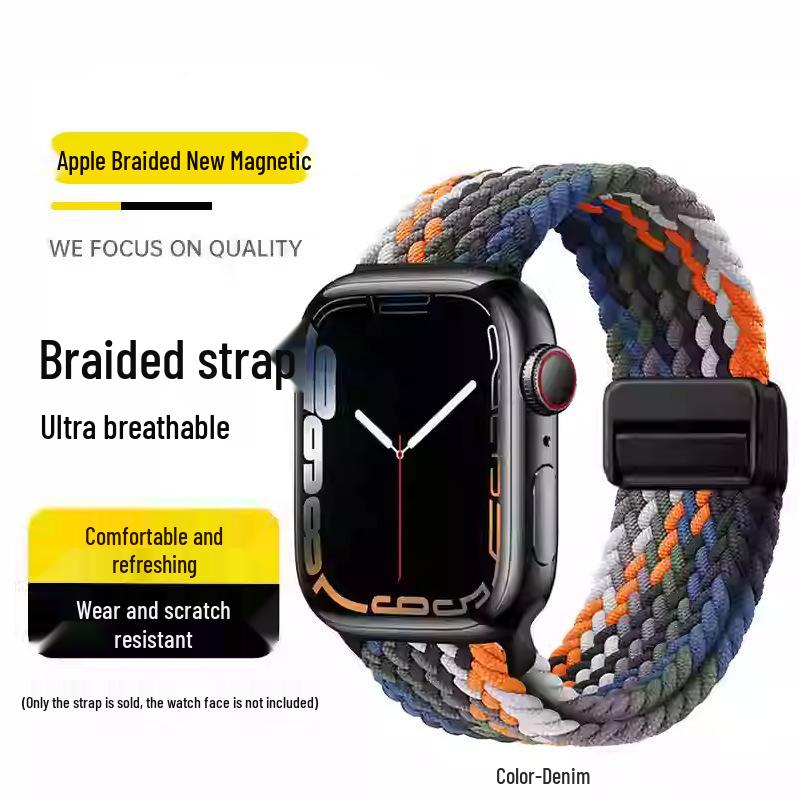 Совместимый эластичный плетеный нейлоновый магнитный ремешок для Apple Watch 4, 5, 6 и iWatch 7, 8, 9