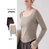 Douyin Women's Slimming Square Neck Long Sleeve T-shirt - Autumn 2024 Fashion