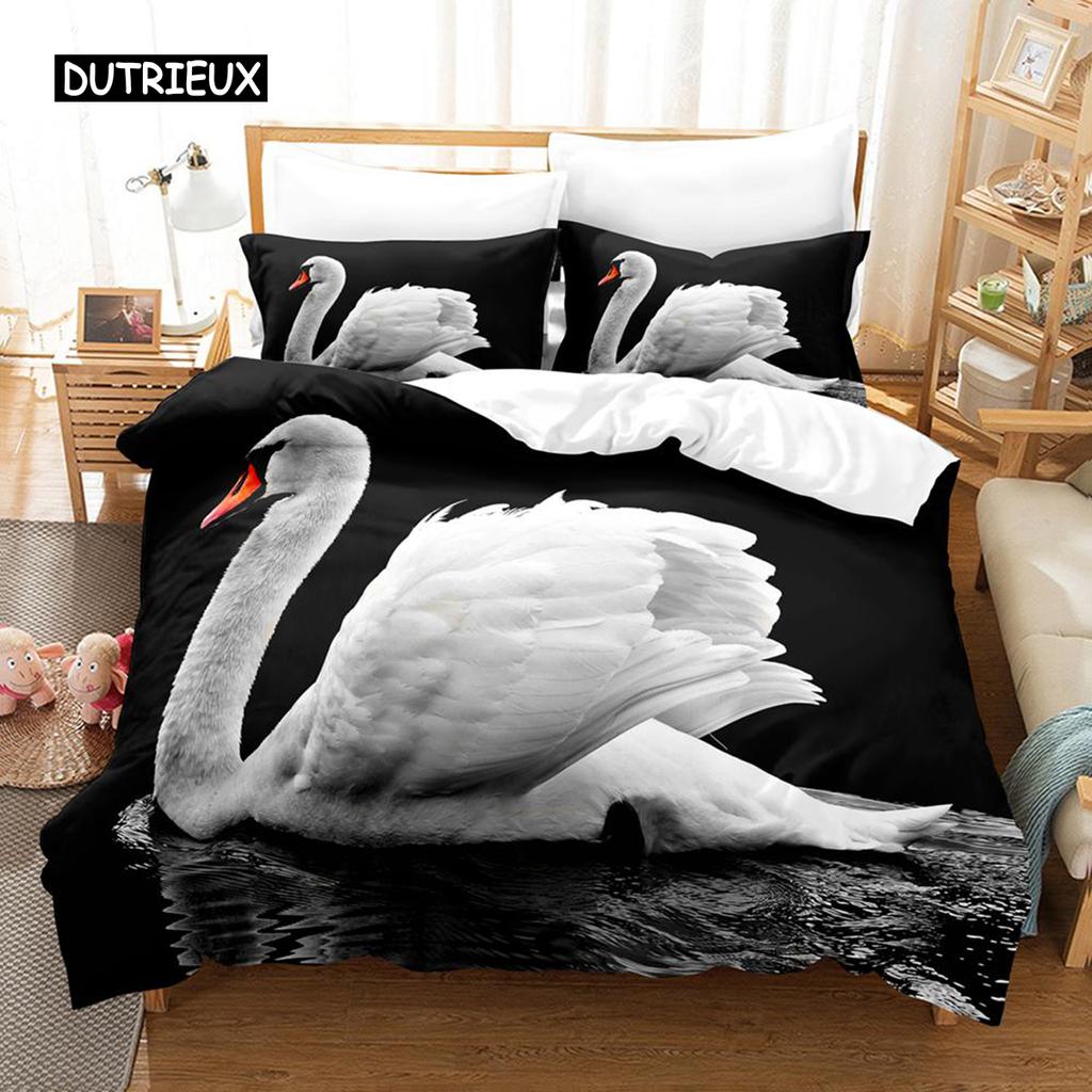 Пододеяльник с изображением лебедя, комплект постельного белья для близнецов, комплект постельного белья из микрофибры, размер Queen King, птицы, романтический стиль, пододеяльник с изображением диких животных для девочки и мальчика