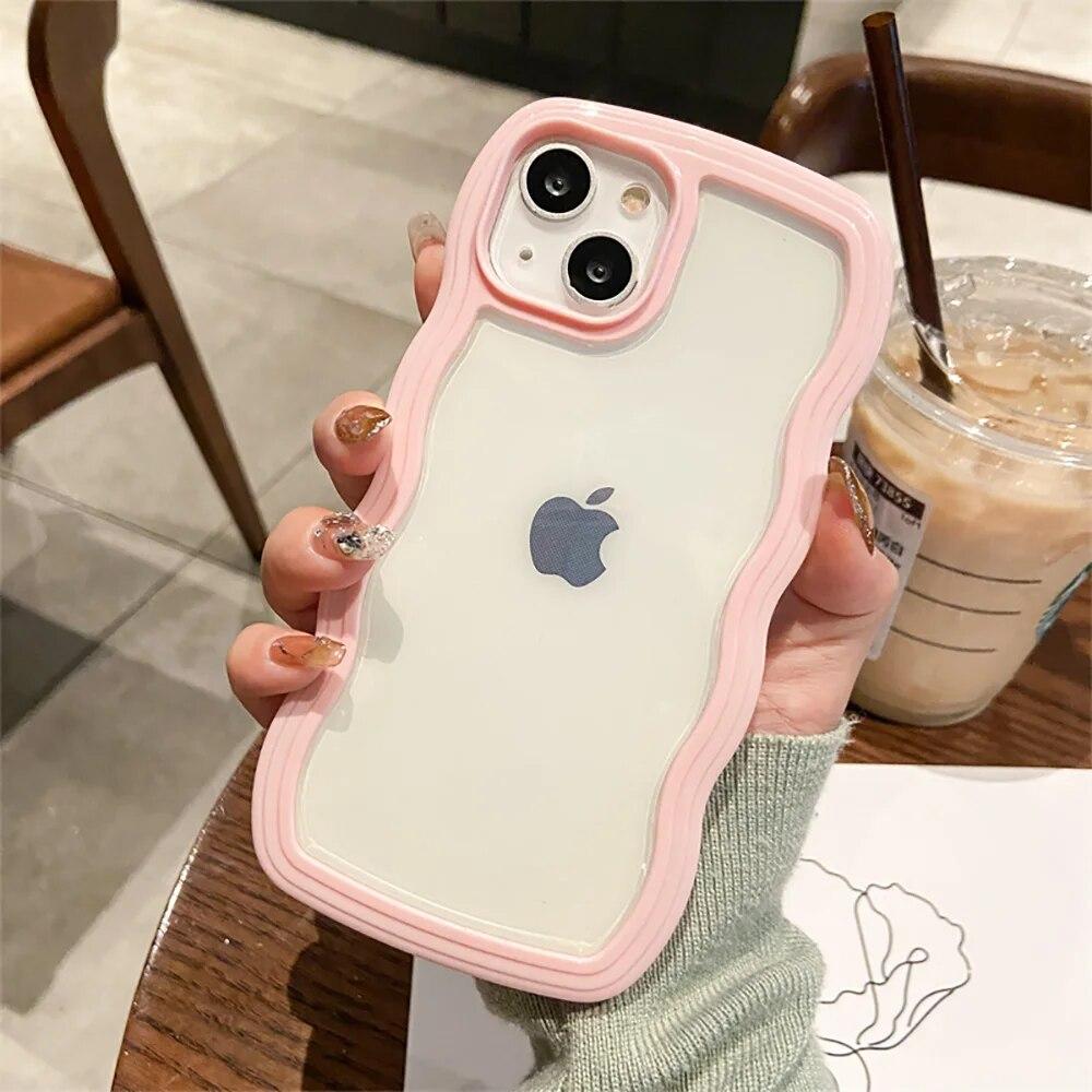 Модный милый прозрачный волнистый чехол для телефона iPhone 14, чехол для iPhone 11 12 13 14 Pro Max XR XS Max X 7 8 14 Plus, прозрачный чехол