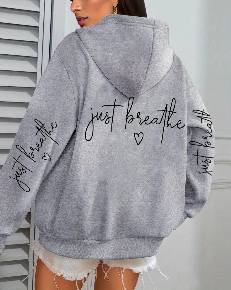 Женская повседневная толстовка с капюшоном и карманами 'Just Breathe Love' из флиса