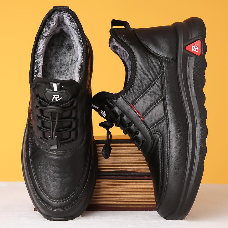 Зимняя утолщенная теплая нескользящая водонепроницаемая обувь из кожи и хлопка на флисовой подкладке