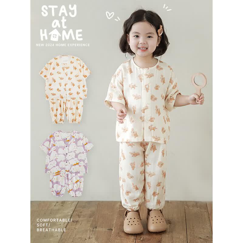 Yoyoo Girls' All-Over Print Short Sleeve Pajama Set