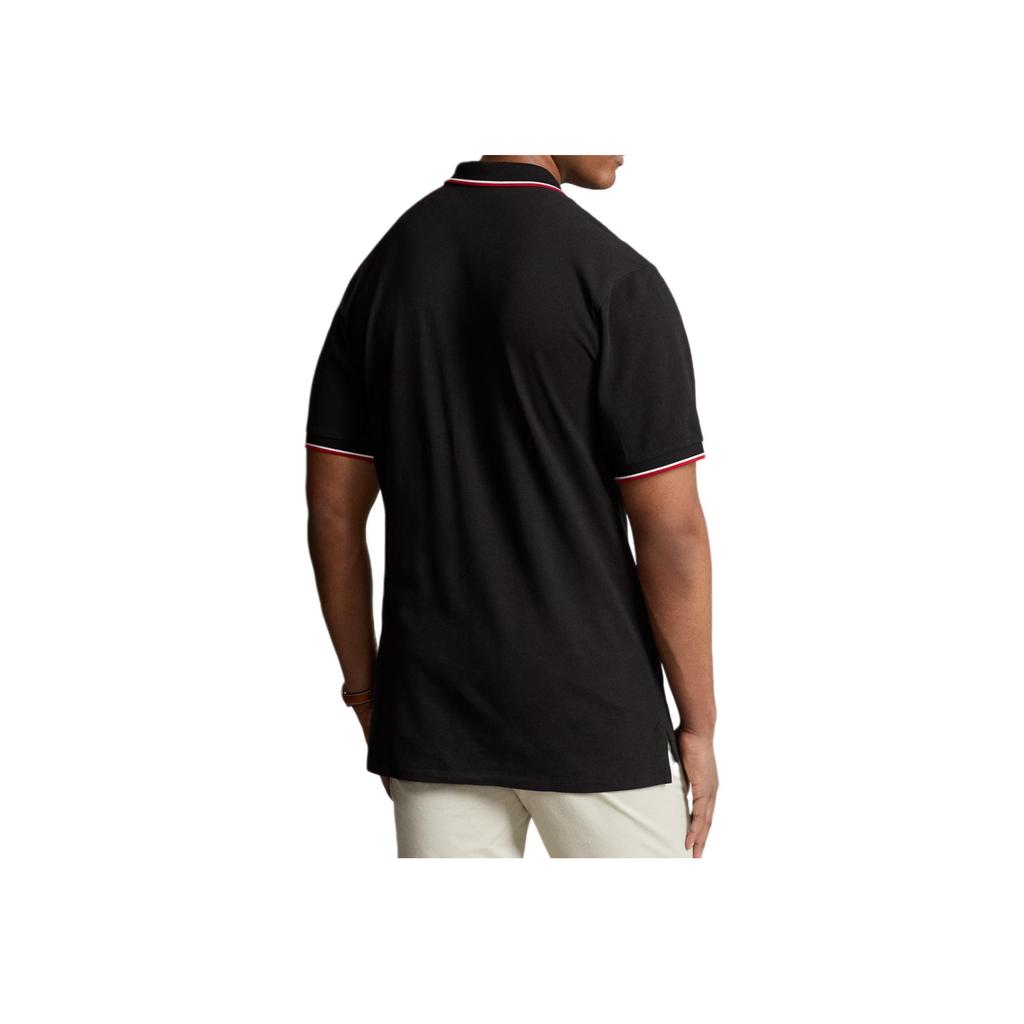 Polo Ralph Lauren Logo Embroidered Striped Trim Casual Short Sleeve Polo Shirt Men Polo Shirts Black 710842621-001