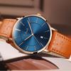 Ultra Thin Simple Casual Business Japanese Quartz 40mm Genuine Leather Unisex Band Rose Gold Blue Men's Watch, 6.5MM, Fashion, Watch, Movement, Dial,